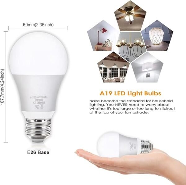 Yochoice 12Pack A19 LED Light Bulbs 100 Watt Equivalent 5000K Daylight White, No Flicker E26 Medium Screw Base Bulbs, 1100Lumens, Non Dimmable - Image 2