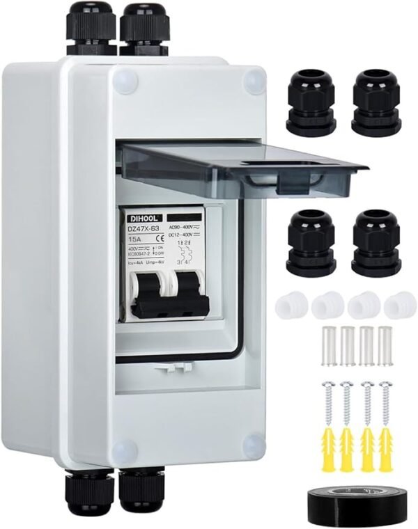 DIHOOL 15 Amp Circuit Breaker Box Cover, DC Disconnect Solar Panel Switch