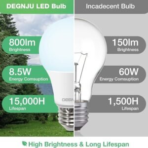 LED Light Bulbs Daylight 5000K, 60 Watt Equivalent LED Bulbs, A19 Standard Bulbs, 800 LM, 15000 Hours, E26 Base, Non-Dimmable, 8.5W LED Bulbs for Bedroom Living Room 24 Pack