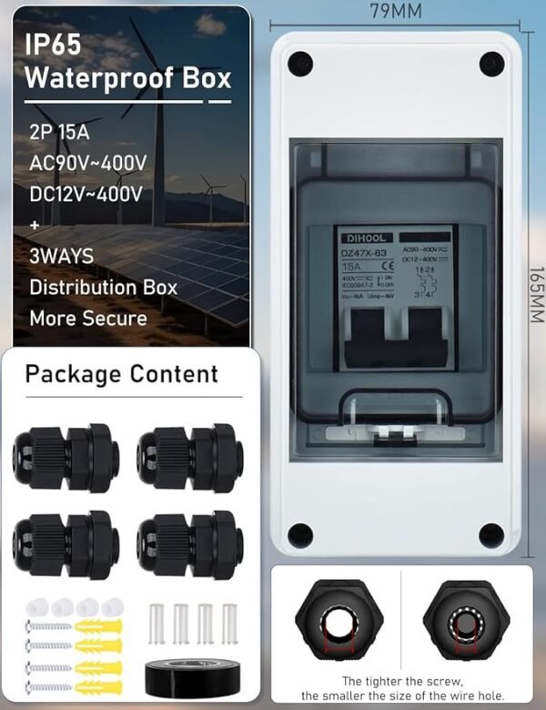 DIHOOL 15 Amp Circuit Breaker Box Cover, DC Disconnect Solar Panel Switch - Image 4