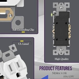 ENERLITES Duplex Outlets and Wall Plates Bundle, Tamper-Resistant Electrical Receptacle, 15A 125V, Self-Grounding, 2-Pole, UL Listed, 61580-TR-WWP, White