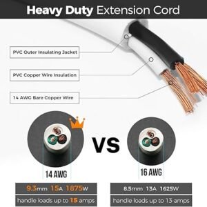 FIRMERST 14 AWG 3 Prong Extension Cord 15 ft 1875W 15A Black