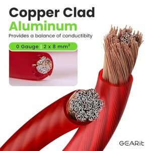 GEARit 1/0 Gauge Wire (50ft – Red Translucent) Copper Clad Aluminum CCA – Primary Automotive Wire Power/Ground, Battery Cable, Car Audio Speaker, RV Trailer, Amp, Electrical 0ga AWG 50 Feet