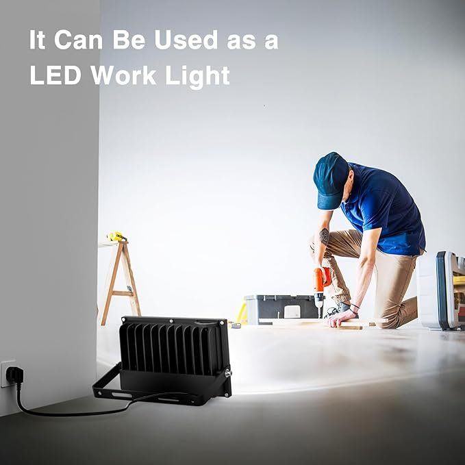 Onforu 80W Flood Lights Outdoor, 8000lm Bright LED Work Light with Plug, 6500K Daylight White LED Flood Lighting, IP66 Waterproof Security Yard Lights for Garage Stadium 2 Pack - Image 3