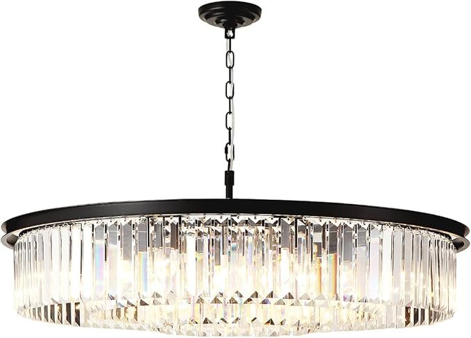 Large Crystal Chandelier Modern Luxury Black 39 inch Pendant Ceiling Lights Fixture for Dining Living Room 18-Lights 3-Tier Raindrop Chandeliers Lighting (Black, Dia 39 Inch) - Image 2