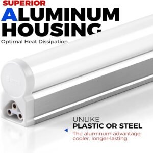 Barrina LED T5 Integrated Single Fixture, 4FT, 2200lm, 6500K (Super Bright White), 20W, Utility Shop Light, Ceiling and Under Cabinet Light, ETL Listed, Corded Electric with ON/Off Switch, 8 Pack