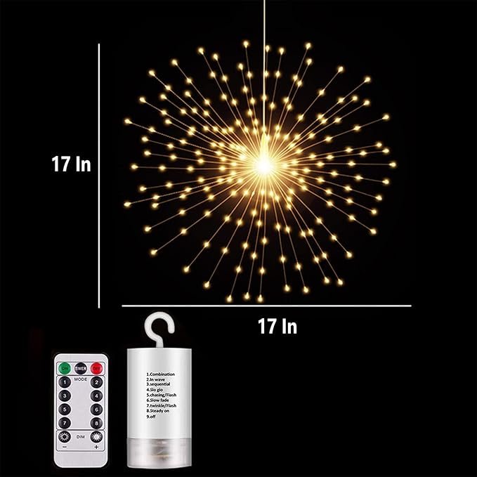 200LED Hanging Sphere Lights, Battery Operated Starburst Lights, 8 Modes Dimmable Remote Control, Waterproof Copper Wire Fairy Light for Indoor Outdoor Christmas Decor (Warm White) - Image 6