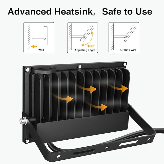 Onforu 80W Flood Lights Outdoor, 8000lm Bright LED Work Light with Plug, 6500K Daylight White LED Flood Lighting, IP66 Waterproof Security Yard Lights for Garage Stadium 2 Pack - Image 5