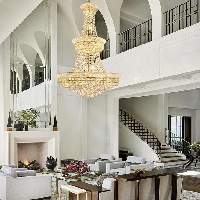 19-Lights High Ceiling Chandelier Modern Gold Crystal Chandeliers Large Foyer Chandelier Fixtures for Staircase Living Room Hallway Entryway (H47 x W31.5) - Image 6