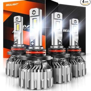 SEALIGHT 9005/HB3 9006/HB4 Bulbs Combo, 92000LM Ultra-Bright 6500K White 9005 9006 Light Bulbs with Cooling Fan, S6 HB3 HB4 Driving Fog Spot Light Wider Vision, Easy Plug N Play, Pack of 4