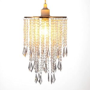 Acrylic Chandelier Ceiling Light Shade Beaded Hanging Pendant Lampshade with Gold Frame for Bedroom for Wedding Party H12.9\" X W8.7\" 3 Tiers