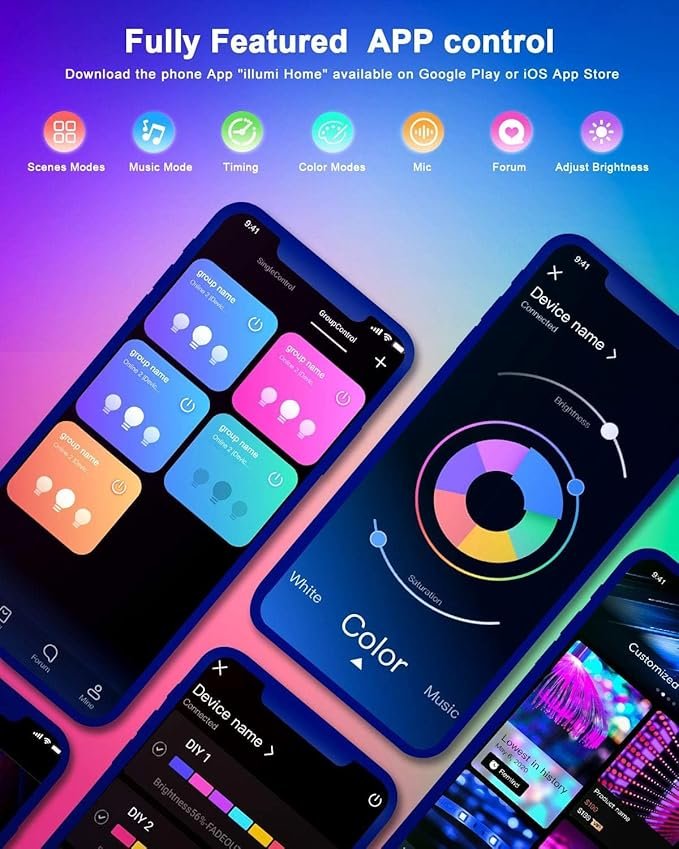 Nexillumi Led Lights for Bedroom 100ft Music Sync Color Changing Led Strip Lights Smart with Remote and App Control Built-in Mic for Party Home Room Decor Luces LED para Cuarto - Image 4