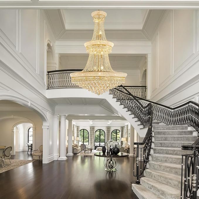 19-Lights High Ceiling Chandelier Modern Gold Crystal Chandeliers Large Foyer Chandelier Fixtures for Staircase Living Room Hallway Entryway (H47 x W31.5) - Image 5
