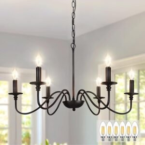 Depuley Farmhouse Chandelier for Dining Room: 6-Light Black Industrial Kitchen Island Pendant Light Fixture with 6 E12 Bulbs - Rustic Candle Chandeliers Vintage Modern Hanging Ceiling Lamp for Bedroom