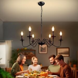 Depuley Farmhouse Chandelier for Dining Room: 6-Light Black Industrial Kitchen Island Pendant Light Fixture with 6 E12 Bulbs – Rustic Candle Chandeliers Vintage Modern Hanging Ceiling Lamp for Bedroom