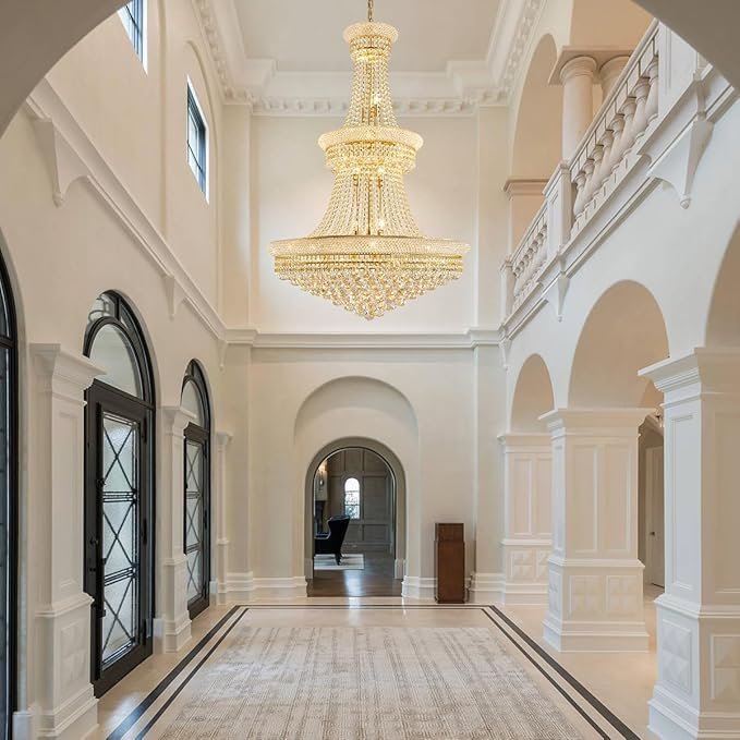 19-Lights High Ceiling Chandelier Modern Gold Crystal Chandeliers Large Foyer Chandelier Fixtures for Staircase Living Room Hallway Entryway (H47 x W31.5) - Image 2