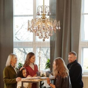 Q&S Modern Gold Crystal Chandelier Amber Crystal Pendant Light 6 Lights for Bedroom Dining Room Entryway Hallway Office Bathroom UL Listed