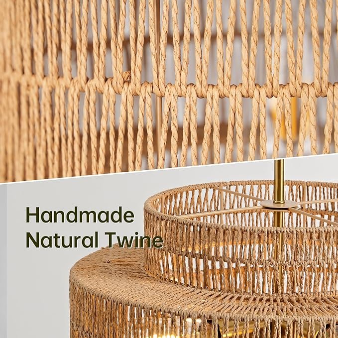 4-Light Boho Rattan Chandelier Light Fixture, 17.7” Hand Woven Rustic Chandeliers Farmhouse Chandelier Hanging Light for Dining Room Kitchen Island, Living Room, Foyer - Image 2