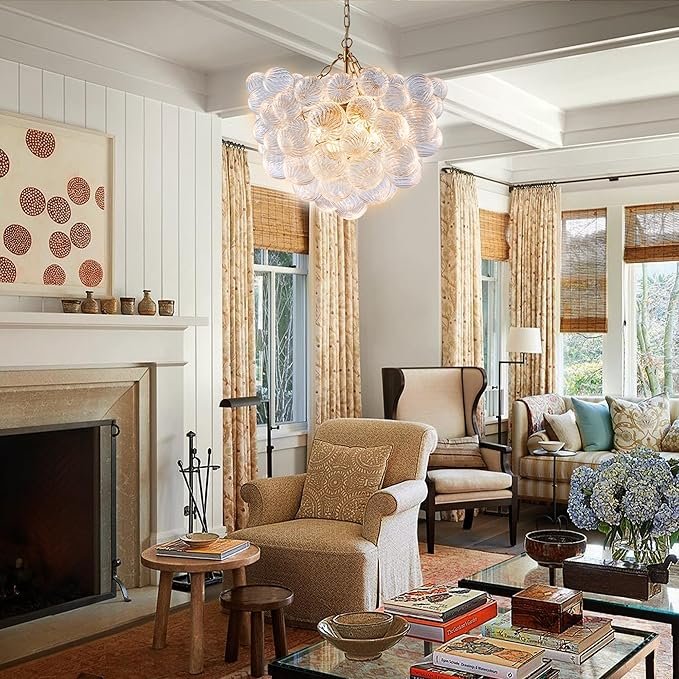 Nordic Bubble Ball Swirled Glass Chandelier, Dia 20 inch Gild Gold and Clear Blown Glass Small Pendant Light Fixture for Bedroom Study Restaurant - Image 4