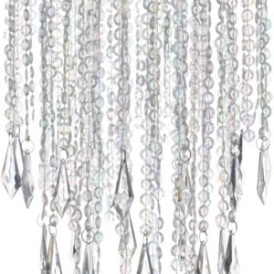 Acrylic Chandelier Ceiling Light Shade Beaded Hanging Pendant Lampshade with Gold Frame for Bedroom for Wedding Party H12.9\" X W8.7\" 3 Tiers