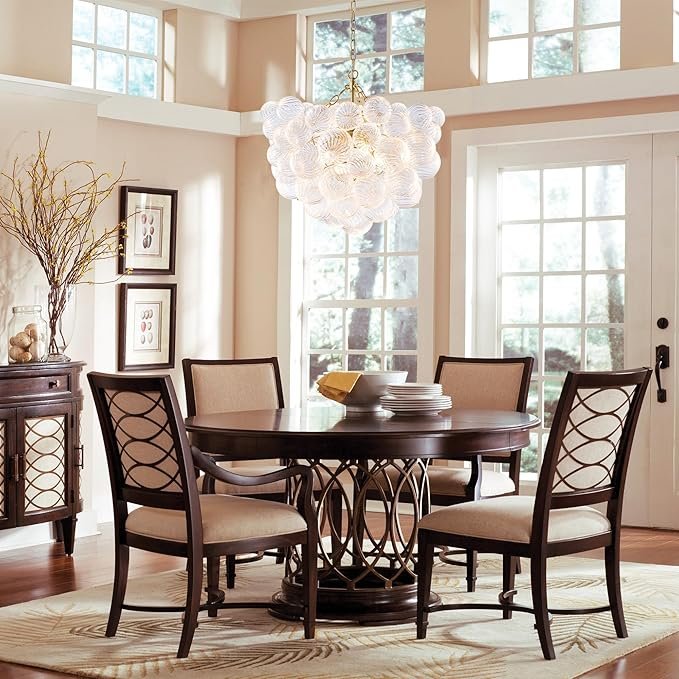 Nordic Bubble Ball Swirled Glass Chandelier, Dia 20 inch Gild Gold and Clear Blown Glass Small Pendant Light Fixture for Bedroom Study Restaurant - Image 6