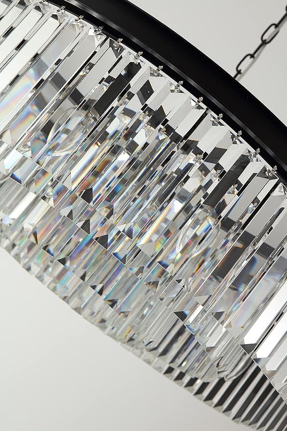 Large Crystal Chandelier Modern Luxury Black 39 inch Pendant Ceiling Lights Fixture for Dining Living Room 18-Lights 3-Tier Raindrop Chandeliers Lighting (Black, Dia 39 Inch) - Image 4