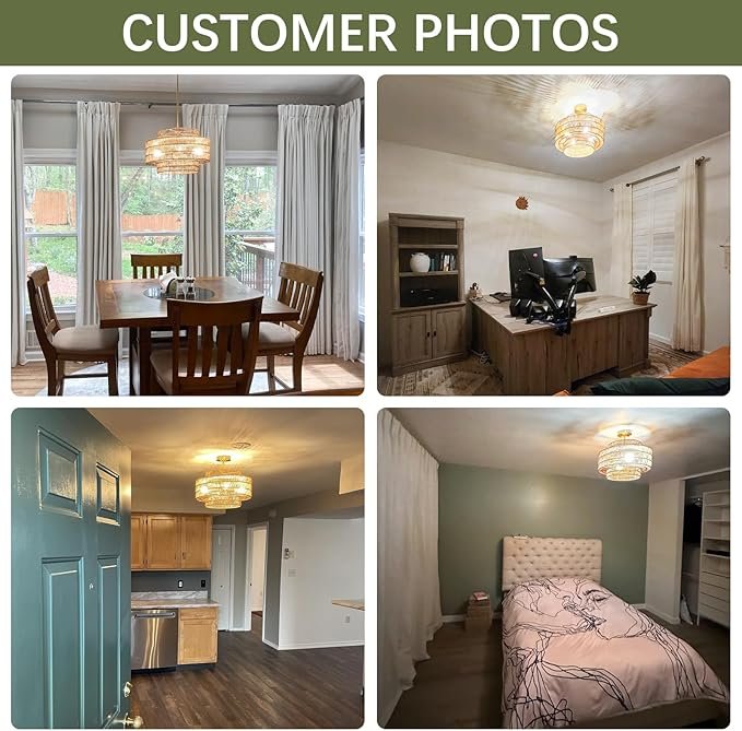 4-Light Boho Rattan Chandelier Light Fixture, 17.7” Hand Woven Rustic Chandeliers Farmhouse Chandelier Hanging Light for Dining Room Kitchen Island, Living Room, Foyer - Image 6