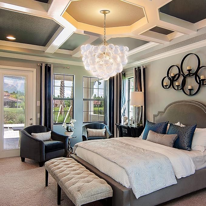 Nordic Bubble Ball Swirled Glass Chandelier, Dia 20 inch Gild Gold and Clear Blown Glass Small Pendant Light Fixture for Bedroom Study Restaurant - Image 5