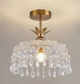 High-End Villa Study Crystal Ceiling Light (Custom Material/Solid Wood Frame)