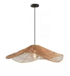 Simple Modern Vintage Rattan Chandelier Home Cafe Restaurant Hand-Woven Art Hanging Pendant Light for Tea Room